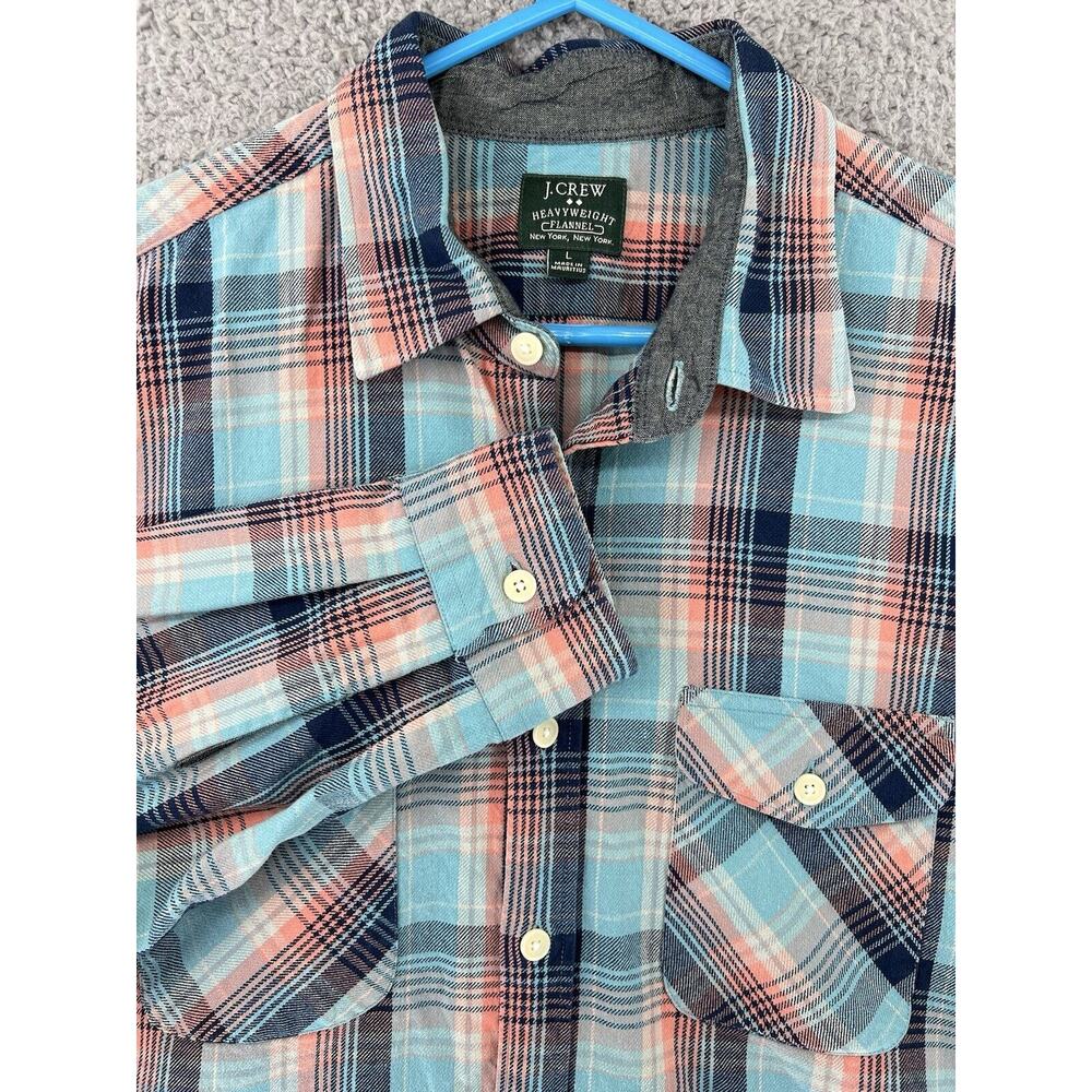 J. Crew Shirt Mens L Red Multicolor Plaid Long Sleeve Heavyweight Flannel